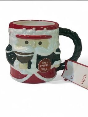 Peppermint and Pine Hand-Painted Santa Ceramic Mug in Red, Green, White